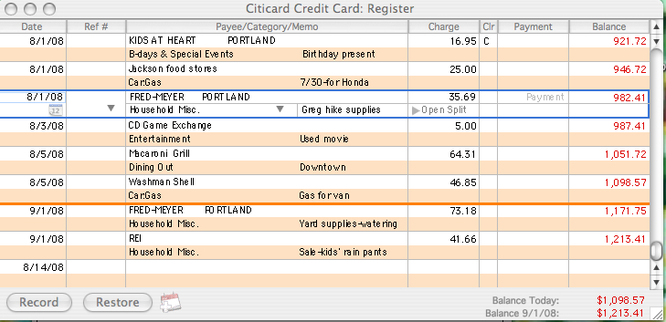 enter credit card charges in quicken for mac